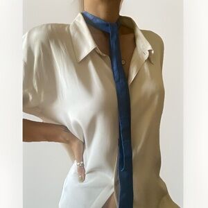 Vintage Bright Blue Textured Leather Skinny Tie Unisex